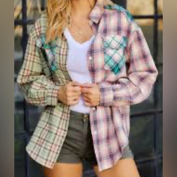 Pol, patchwork flannel button down shirt, size medium, NWOT - Picture 2 of 11